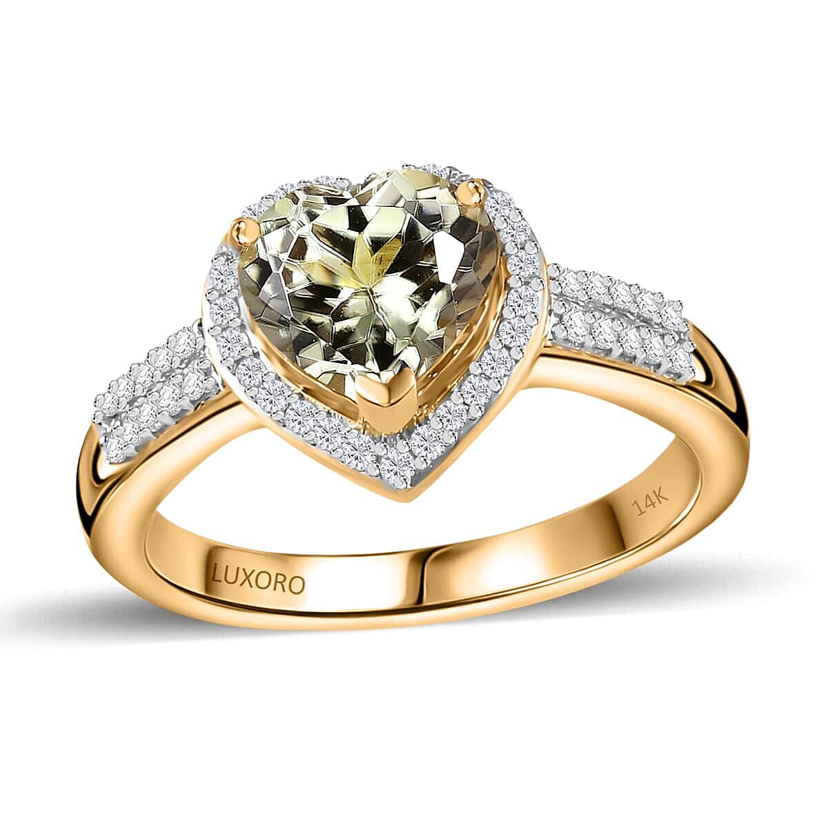 Luxoro 14K Yellow Gold AAA Turkizite and G-H I2 Diamond Heart Ring (Size 10.0) 2.35 ctw