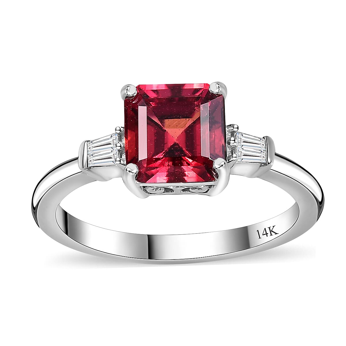 Luxoro 14K White Gold Asscher Cut AAA Ouro Fino Rubellite, Diamond (G-H, I2) Ring (Size 10.0) 1.90 ctw