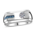 Doorbuster White Moissanite (Rnd 5mm), Blue Moissanite Men's Ring in Platinum Over Sterling Silver (Size 10.0) 0.70 ctw - Sticky add to cart bar