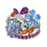 Doorbuster Multi Gemstone Floral Ring in Platinum Over Sterling Silver (Size 10.0) 3.90 ctw