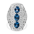 Premium London Blue Topaz, White Zircon Trinity Ring in Platinum Over Sterling Silver (Size 10.0) 3.90 ctw - Sticky add to cart bar