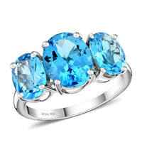 Premium Swiss Blue Topaz 3 Stone Ring in Platinum Over Sterling Silver (Size 10.0) 8.50 ctw