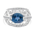 Premium London Blue Topaz, White Zircon Ring in Platinum Over Sterling Silver (Size 6.0) 5.15 ctw - Sticky add to cart bar