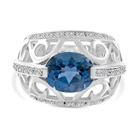 Premium London Blue Topaz, White Zircon Ring in Platinum Over Sterling Silver (Size 6.0) 5.15 ctw