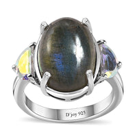 Malagasy Labradorite and Mercury Mystic Topaz Ring in Platinum Over Sterling Silver (Size 10.0) 7.50 ctw