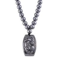 Terahertz Pi-Xiu Carved Men's Pendant with Beaded Necklace 24 Inches in Rhodium Over Sterling Silver 205.00 ctw