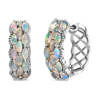 Premium Ethiopian Welo Opal Hoop Earrings in Platinum Over Sterling Silver 3.00 ctw