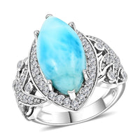 Larimar, White Zircon Ring in Platinum Over Sterling Silver (Size 10.0) 8.00 ctw