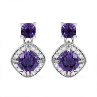 African Amethyst and White Zircon Earrings in Platinum Over Sterling Silver 4.60 ctw
