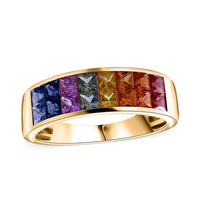 Luxoro 10K Yellow Gold AAA Rainbow Sapphire Band Ring (Size 10.0) 2.40 ctw