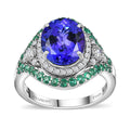 Rhapsody 950 Platinum AAAA Tanzanite, Boyaca Colombian Emerald, Diamond (E-F, VS2) (0.55 cts) Ring (Size 6.0) (8.55 g) 5.90 ctw - Sticky add to cart bar