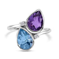 Doorbuster African Amethyst, Sky Blue Topaz, Moissanite Bypass Ring in Platinum Over Sterling Silver (Size 10.0) 5.10 ctw - Sticky add to cart bar