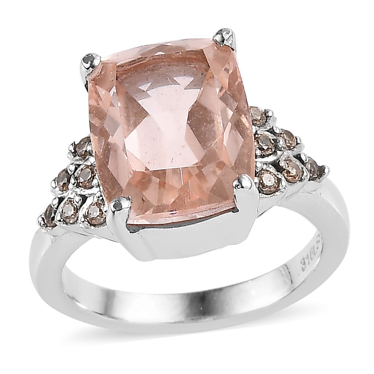 Morganite Quartz, Simulated Champagne Diamond Ring in Stainless Steel (Size 10.0) 6.90 ctw