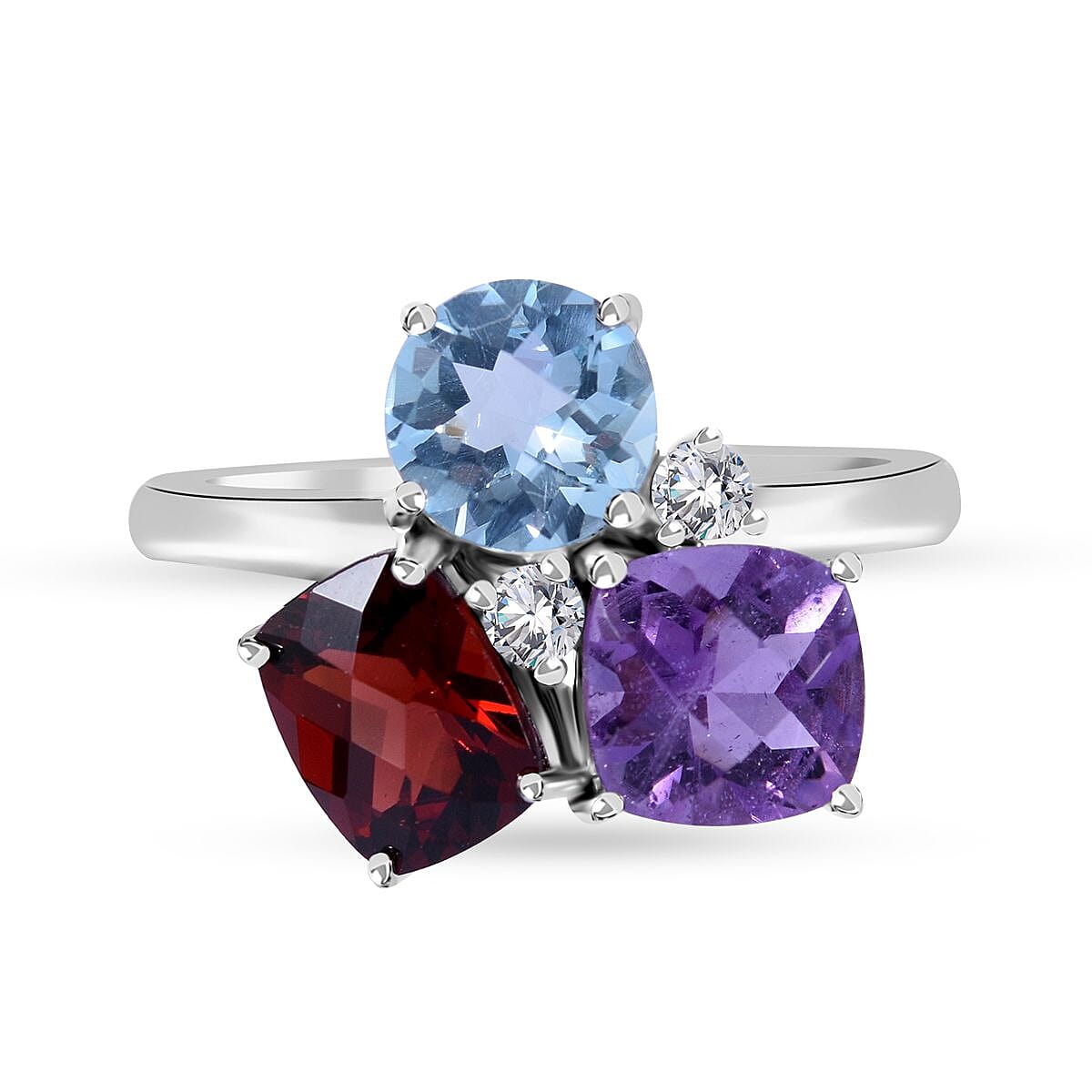 Doorbuster Multi Gemstone Ring in Platinum Over Sterling Silver (Size 10.0) 4.80 ctw