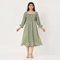 Tamsy Green Floral Square Printed Smocking Dress - One Size Fits Most - Sticky add to cart bar