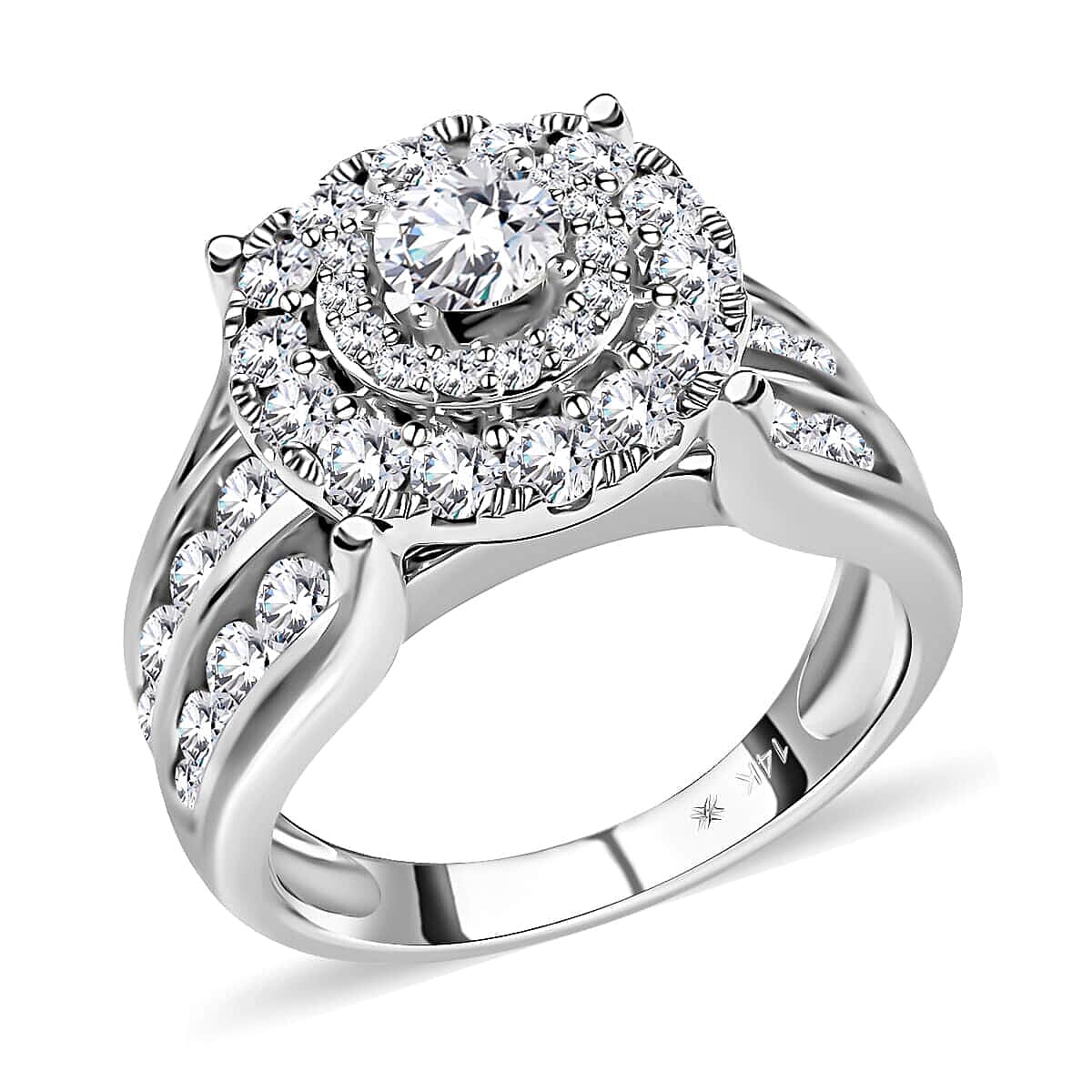 NY Closeout 14K White Gold Diamond G-H I1 Halo Bridge Ring 7.85 Grams 3.10 ctw