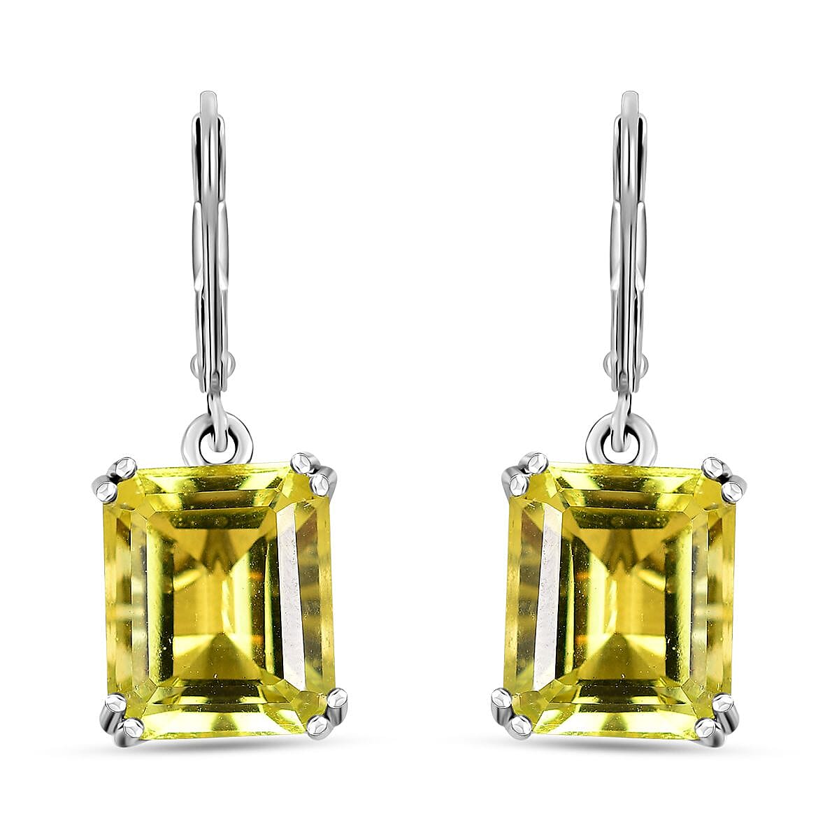Karis Lemon Quartz Lever Back Earrings in Platinum Bond 12.10 ctw