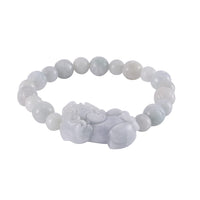 Natural Jade 210.00 ctw Carved Lotus Beaded Stretch Bracelet with Pixiu Charm