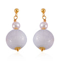Natural Jade Carved and White Freshwater Pearl Earrings in 14K Yellow Gold Over Sterling Silver 72.10 ctw - Sticky add to cart bar