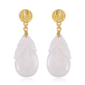 Natural Jade Carved 40.00 ctw Fu Happiness Earrings in 14K Yellow Gold Over Sterling Silver - Sticky add to cart bar