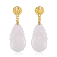 Natural Jade Carved 40.00 ctw Fu Happiness Earrings in 14K Yellow Gold Over Sterling Silver