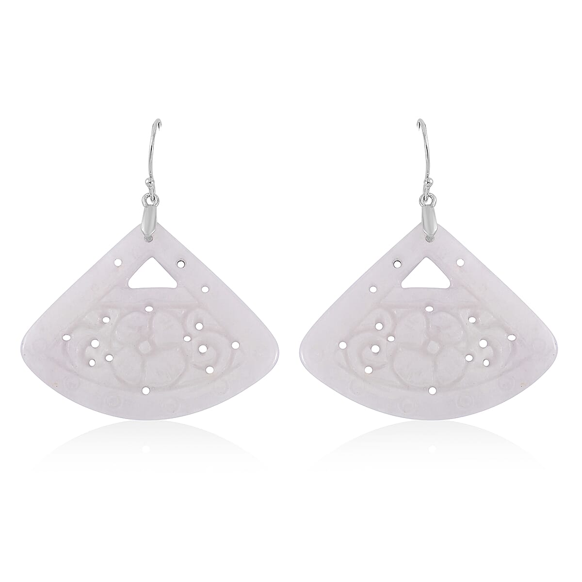 Natural Jade Carved Earrings in Rhodium Over Sterling Silver 62.50 ctw