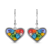 Multi Color Murano Style Heart Fish Hook Earrings in Stainless Steel
