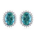 Peacock Quartz (Triplet) and White Zircon Halo Stud Earrings in Platinum Over Sterling Silver 3.30 ctw - Sticky add to cart bar