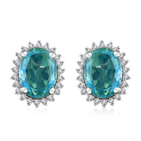 Peacock Quartz (Triplet) and White Zircon Halo Stud Earrings in Platinum Over Sterling Silver 3.30 ctw