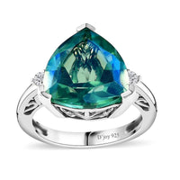 Premium Peacock Quartz, Moissanite Ring in Platinum Over Sterling Silver (Size 10.0) 5.60 ctw
