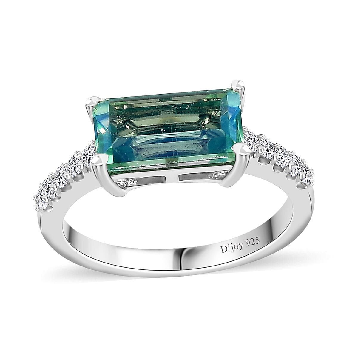 Premium Peacock Quartz (Bgt), White Zircon Ring in Platinum Over Sterling Silver (Size 10.0) 2.20 ctw