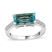 Premium Peacock Quartz (Bgt), White Zircon Ring in Platinum Over Sterling Silver (Size 10.0) 2.20 ctw