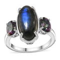Malagasy Labradorite and Northern Lights Mystic Topaz 3 Stone Ring in Platinum Over Sterling Silver (Size 10.0) 7.15 ctw - Sticky add to cart bar