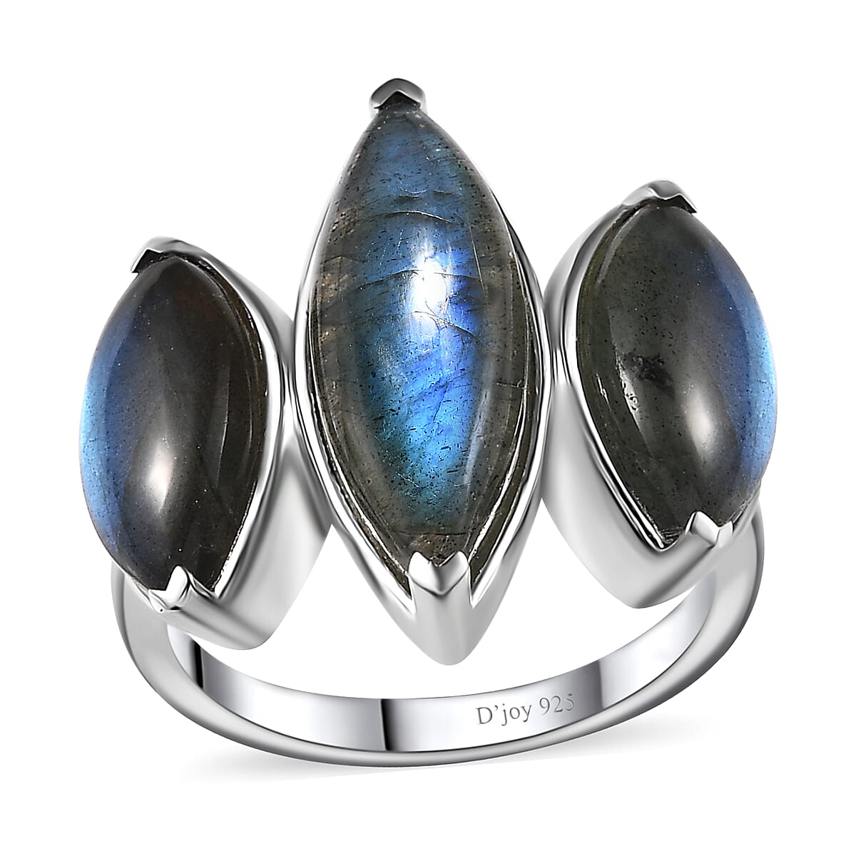 Malagasy Labradorite 3 Stone Ring in Platinum Over Sterling Silver (Size 8) 10.60 ctw
