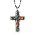 Multi Color Murano Style Cross Necklace 24 Inches in Stainless Steel - Sticky add to cart bar