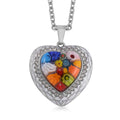 Multi Color Murano Style and Austrian Crystal Heart Pendant Necklace 24 Inches in Stainless Steel - Sticky add to cart bar