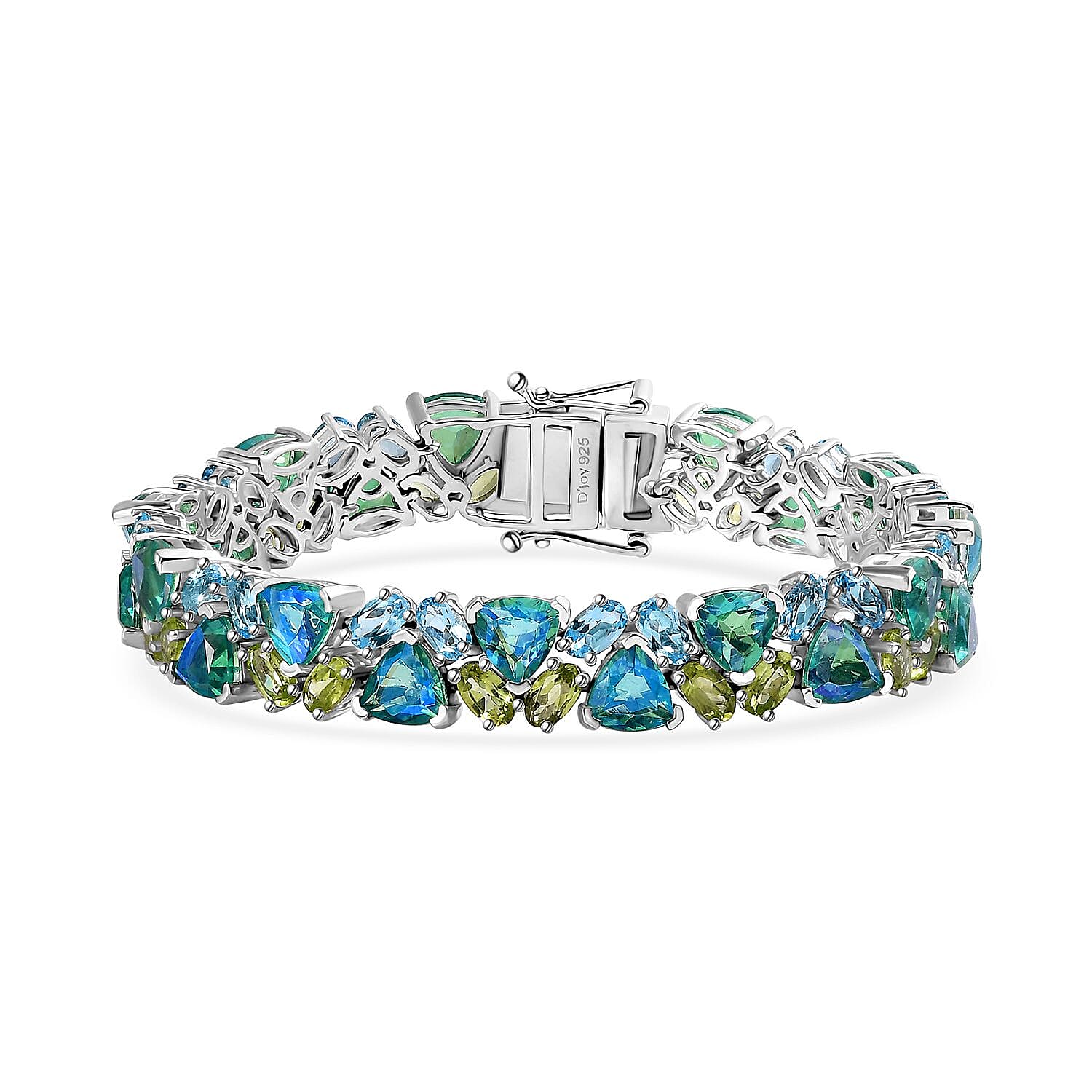 Peacock Quartz, Multi Gemstone Bracelet in Platinum Over Sterling Silver (6.50 In) 30.10 ctw