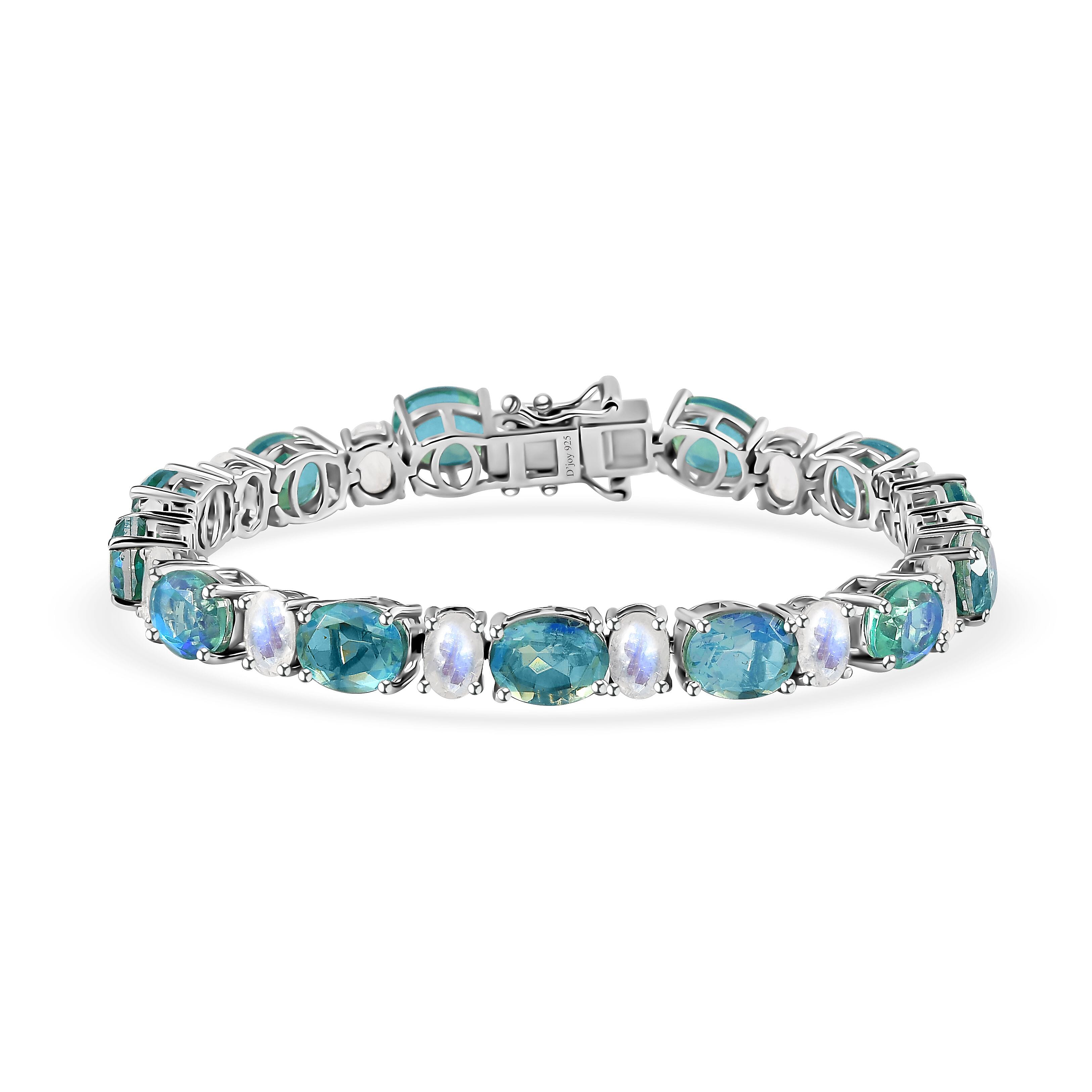 Epic Deal Premium Peacock Quartz, Rainbow Moonstone Tennis Bracelet in Platinum Over Sterling Silver (6.50 In) 23.85 ctw