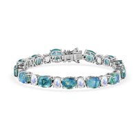 Epic Deal Premium Peacock Quartz, Rainbow Moonstone Tennis Bracelet in Platinum Over Sterling Silver (6.50 In) 23.85 ctw