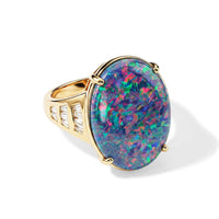 AAA Boulder Opal and White Zircon 8.12 ctw Ring in Vermeil Yellow Gold Over Sterling Silver (Size 9.0)