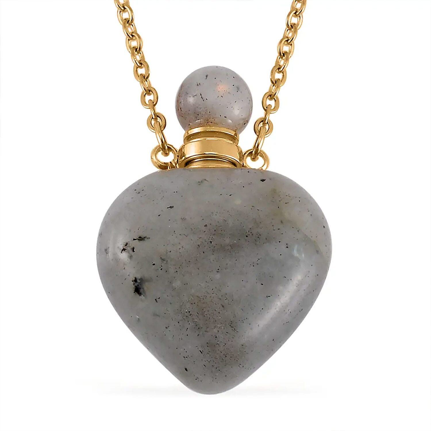 Malagasy Labradorite Perfume Heart Bottle Necklace (22 Inches) in ION Plated YG Stainless Steel 8.00 ctw
