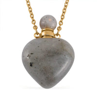 Malagasy Labradorite Perfume Heart Bottle Necklace (22 Inches) in ION Plated YG Stainless Steel 8.00 ctw