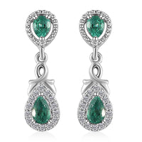 D'Joy AAA Kagem Zambian Emerald and Moissanite Dangle Earrings in Platinum Over Sterling Silver 0.90 ctw