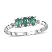 AAA Kagem Zambian Emerald and Diamond Accent Trilogy Ring in Platinum Over Sterling Silver 0.50 ctw (Del. in 8-10 Days)
