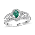 AAA Kagem Zambian Emerald and White Zircon Halo Ring in Platinum Over Sterling Silver (Size 6.0) 0.75 ctw - Sticky add to cart bar