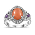 Peach Moonstone, African Amethyst Ring in Platinum Over Sterling Silver (Size 10.0) 4.40 ctw - Sticky add to cart bar