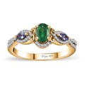 AAA Kagem Zambian Emerald and Multi Gemstone Ring in Rhodium and Vermeil Yellow Gold Over Sterling Silver (Size 6.0) 1.00 ctw - Sticky add to cart bar