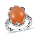 Peach Moonstone, White Zircon Ring in Platinum Over Sterling Silver (Size 10.0) 10.10 ctw - Sticky add to cart bar