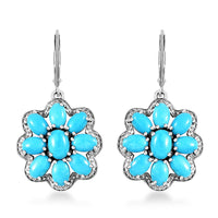 Sleeping Beauty Turquoise 9.60 ctw Solitaire Lever Back Earrings in Platinum Over Sterling Silver