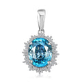 Luxoro 14K White Gold AAA Cambodian Blue Zircon and G-H I2 Diamond Sunburst Pendant without Chain 5.90 ctw - Sticky add to cart bar